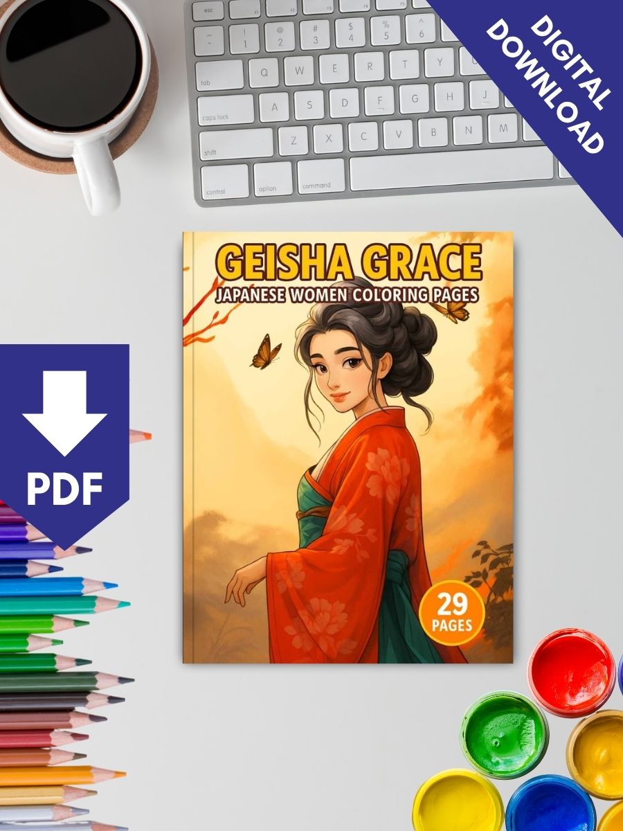 Geisha Grace – 29 Japanese Women Coloring Pages - Image 2