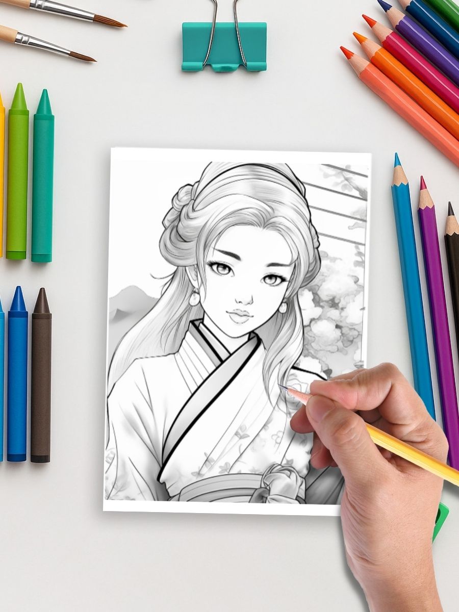 Geisha Grace – 29 Japanese Women Coloring Pages - Image 5